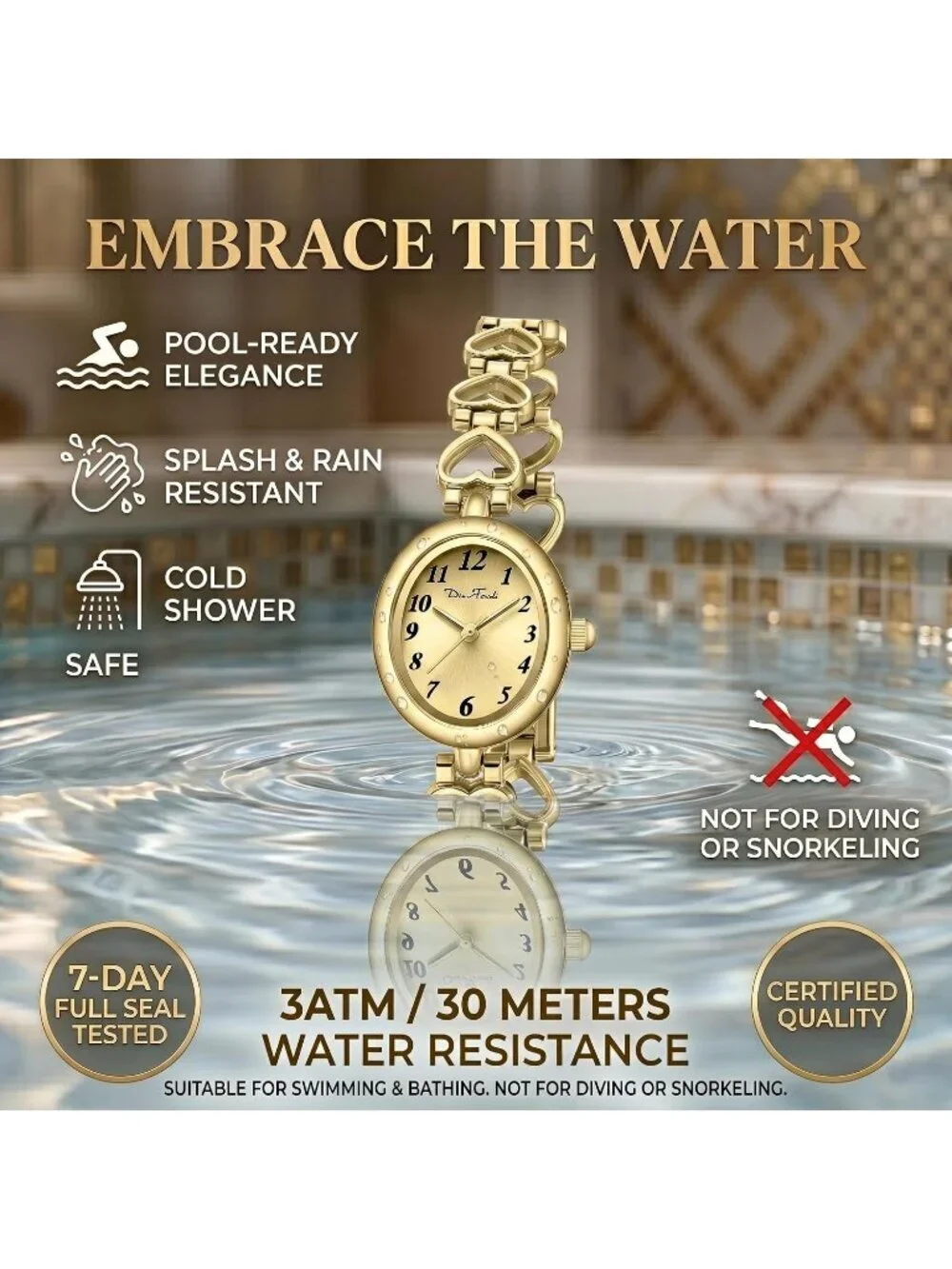 Women's All Gold Analog Quartz Oval Waterproof Vintage Bracelet Luxury Watch